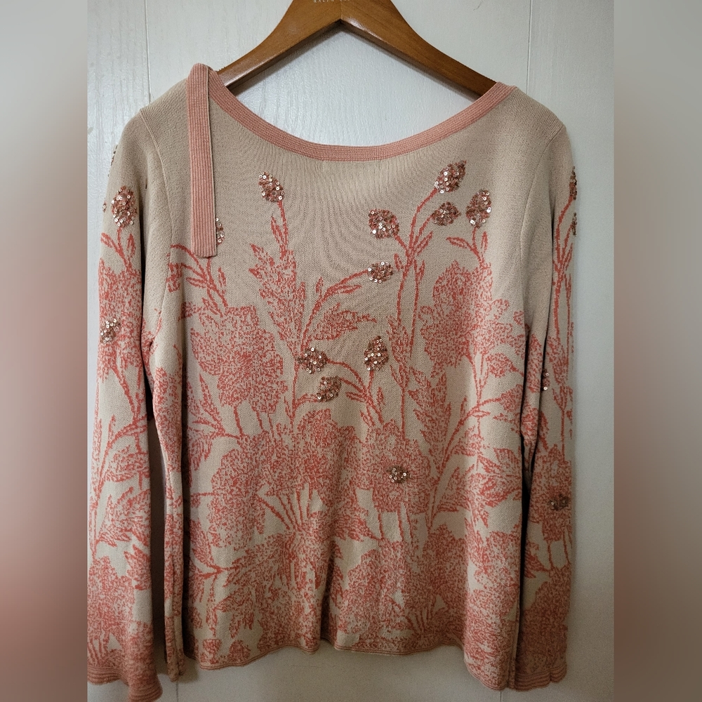 NWT Sigrid Olsen Pink/Vanilla "Desert Bloom" Long Sleeve Sweater Sz XL - Picture 2 of 7